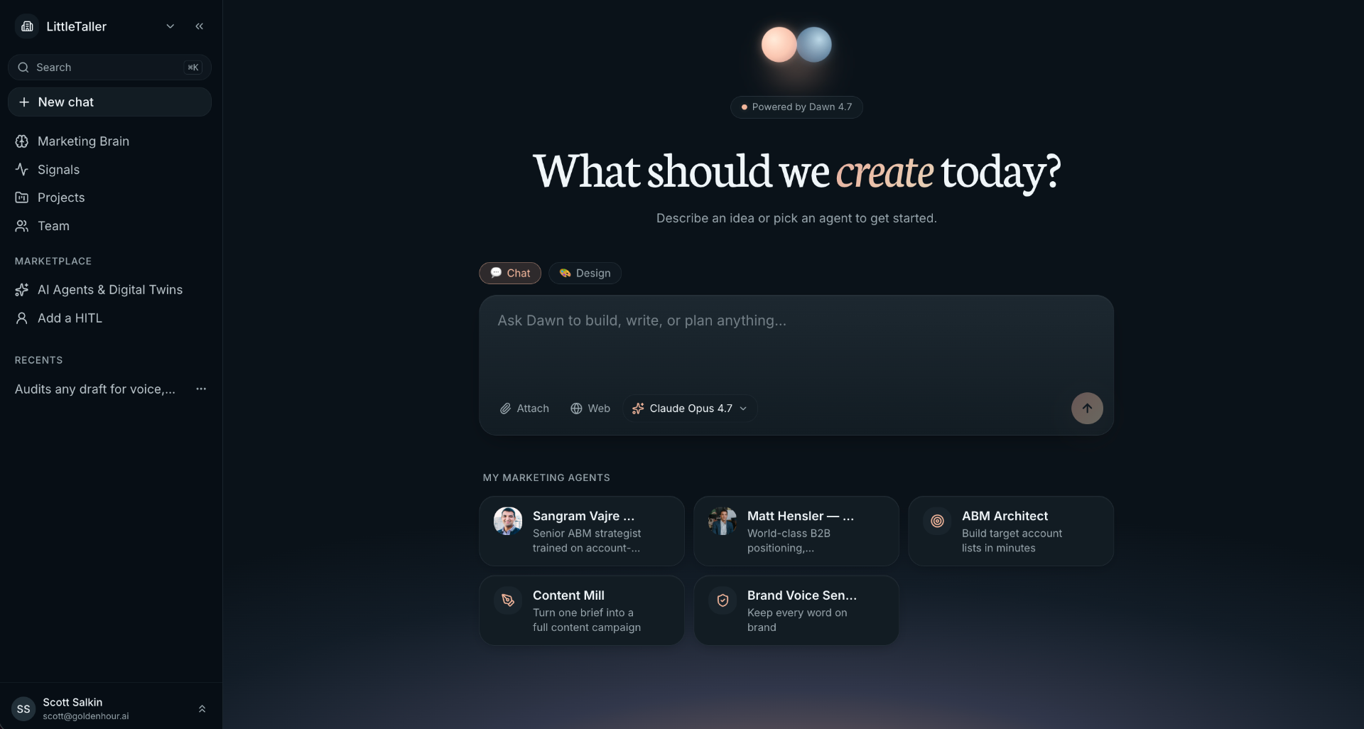 Preview of the Duet marketing workspace
